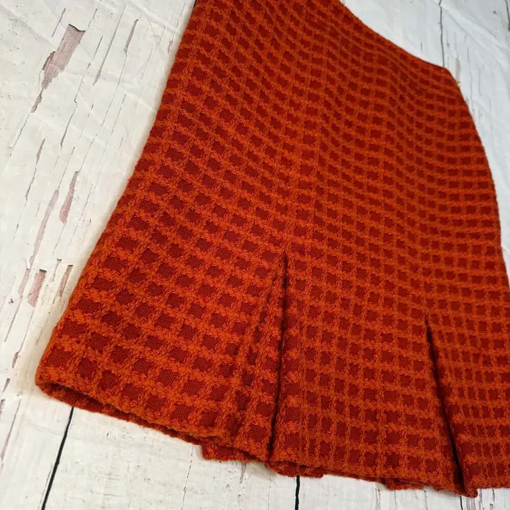 Carlisle‎ Wool Blend Check Burnt Orange Boucle Pleated Skirt